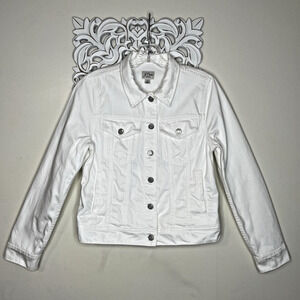 J.CREW DENIM size SMALL Jean Jacket COTTON Long Sleeves Silver Tone WHITE